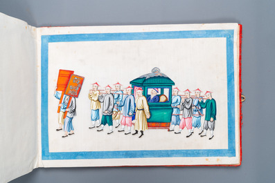 Un album de peintures sur papier de riz, &eacute;tiquettes du magasin Wing Tai Hing et de l'expo de Hanoi en 1902, Chine, Canton, 19/20&egrave;me