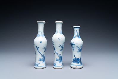 Three Chinese blue and white 'Hatcher cargo' bottle vases, Transitional period