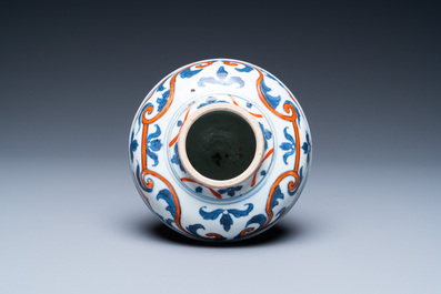 A Chinese blue, white and iron-red urn-shaped vase, Kangxi