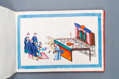 Un album de peintures sur papier de riz, &eacute;tiquettes du magasin Wing Tai Hing et de l'expo de Hanoi en 1902, Chine, Canton, 19/20&egrave;me