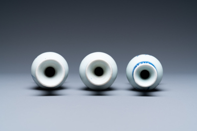 Three Chinese blue and white 'Hatcher cargo' bottle vases, Transitional period