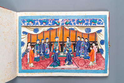 Un album de peintures sur papier de riz, &eacute;tiquettes du magasin Wing Tai Hing et de l'expo de Hanoi en 1902, Chine, Canton, 19/20&egrave;me