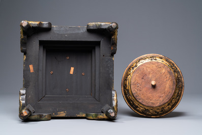 A large Chinese gilded wooden 'dragon' stand, 19th C.