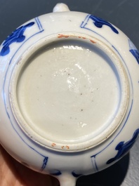 A pair of Chinese blue and white 'antiquities' teapots, Kangxi