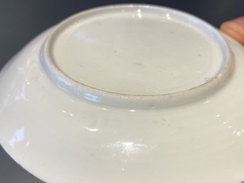 A Chinese grisaille cup and saucer with buffaloes, Yongzheng