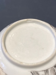 A Chinese grisaille cup and saucer with buffaloes, Yongzheng
