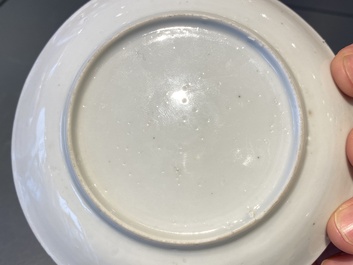 A Chinese grisaille cup and saucer with buffaloes, Yongzheng