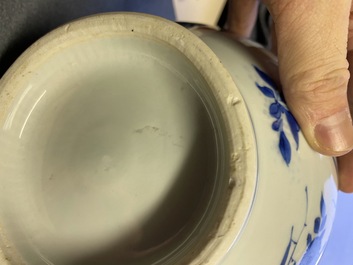 A rare Chinese blue and white bottle vase with a tiger and two butterflies, Transitional period