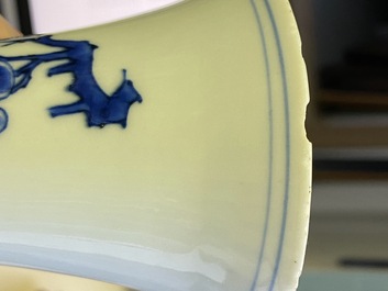 A rare Chinese blue and white bottle vase with a tiger and two butterflies, Transitional period