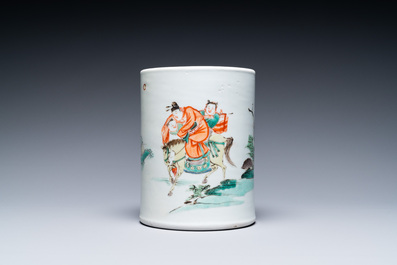 A Chinese famille verte brush pot, Kangxi