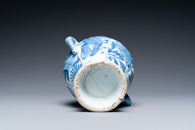 A rare Chinese blue and white kraak porcelain two-handled jarlet on foot, Wanli
