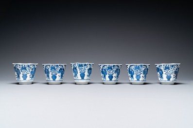Thirty-six Chinese mostly blue and white saucers and thirty-two cups, Kangxi and later