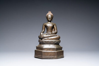 A large Lanna-style bronze figure of Buddha, Laos or Northern Thailand, mid 16th C.