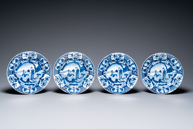 Huit assiettes en porcelaine de Chine en bleu et blanc, 19&egrave;me
