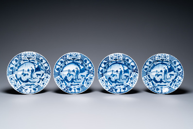 Huit assiettes en porcelaine de Chine en bleu et blanc, 19&egrave;me