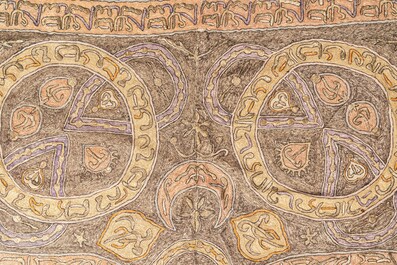 Een groot Ottomaans met verzilverde en vergulde metaaldraad belegd linnen doek, Turkije, 19/20e eeuw