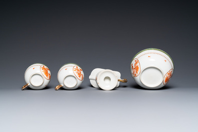 A Chinese nine-piece iron red service with landscape design, Qianlong