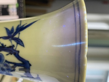 A rare Chinese blue and white bottle vase with a tiger and two butterflies, Transitional period