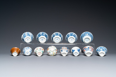 Thirty-six Chinese mostly blue and white saucers and thirty-two cups, Kangxi and later