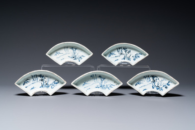 Five Chinese blue and white ko-sometsuke fan-shaped bowls for the Japanese market, Tianqi