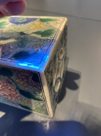 A rare Chinese famille verte rectangular scroll weight, Kangxi