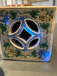 A rare Chinese famille verte rectangular scroll weight, Kangxi