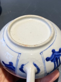 A pair of Chinese blue and white 'antiquities' teapots, Kangxi