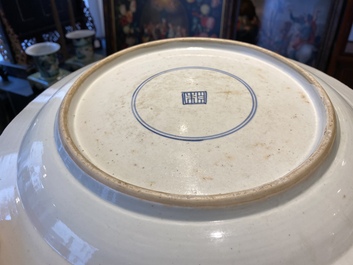 A Chinese famille verte dish with a kissing couple in a boat, Kangxi