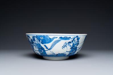 Three Chinese blue and white dishes and a bowl, 19th C.