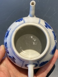 A pair of Chinese blue and white 'antiquities' teapots, Kangxi