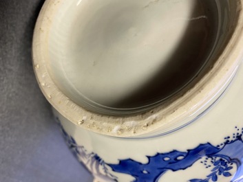 A rare Chinese blue and white bottle vase with a tiger and two butterflies, Transitional period
