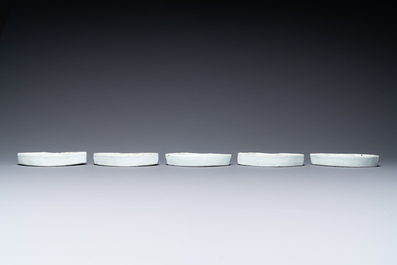 Five Chinese blue and white ko-sometsuke fan-shaped bowls for the Japanese market, Tianqi