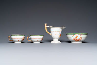 A Chinese nine-piece iron red service with landscape design, Qianlong