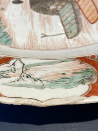 A Chinese famille verte dish with a kissing couple in a boat, Kangxi