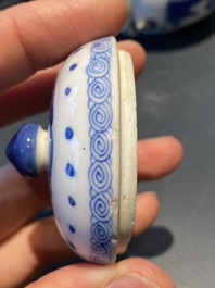 A pair of Chinese blue and white 'antiquities' teapots, Kangxi