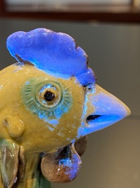 A Chinese sancai-glazed hen-shaped ewer and cover, Kangxi