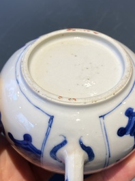 A pair of Chinese blue and white 'antiquities' teapots, Kangxi