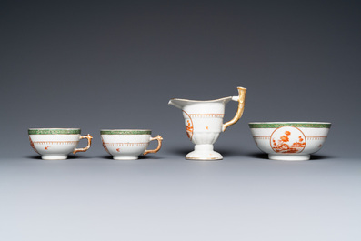 A Chinese nine-piece iron red service with landscape design, Qianlong