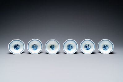 Thirty-six Chinese mostly blue and white saucers and thirty-two cups, Kangxi and later