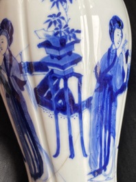 A Chinese blue and white vase with elephant head handles, Kangxi
