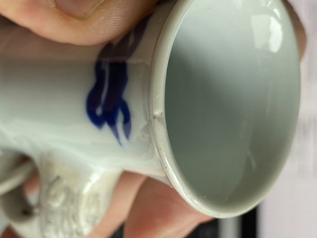 A Chinese blue and white vase with elephant head handles, Kangxi