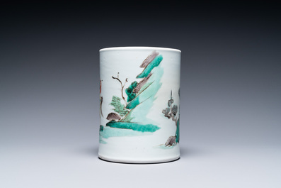 A Chinese famille verte brush pot, Kangxi
