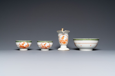 A Chinese nine-piece iron red service with landscape design, Qianlong