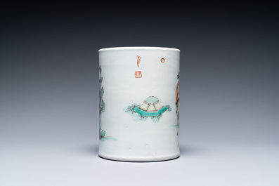 A Chinese famille verte brush pot, Kangxi