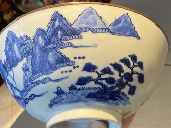 A Chinese 'Bleu de Hue' bowl for the Vietnamese market with the Hai Van mountains, Thanh Ngoan mark for Nguyen Phuc Chu, Kangxi