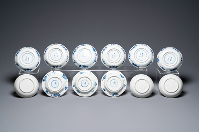 Thirty-six Chinese mostly blue and white saucers and thirty-two cups, Kangxi and later