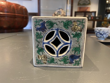 A rare Chinese famille verte rectangular scroll weight, Kangxi