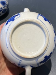 A pair of Chinese blue and white 'antiquities' teapots, Kangxi