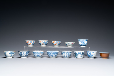 Thirty-six Chinese mostly blue and white saucers and thirty-two cups, Kangxi and later