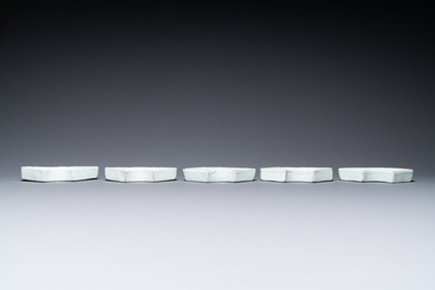 Five Chinese blue and white ko-sometsuke fan-shaped bowls for the Japanese market, Tianqi